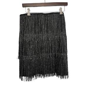 MANER Fringe Skirt XL Black Sparkle Layered Tassel Party Club NWT